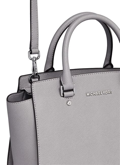 michael michael kors medium selma messenger pearl grey|Michael Kors selma saffiano.